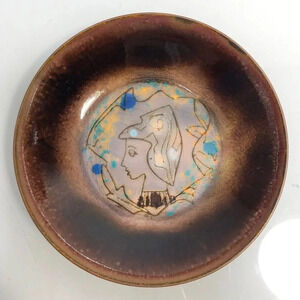 Doris Hall Signed Enamel on Copper 3" Trinket Dish Vintage‎ Mid-Century Modern